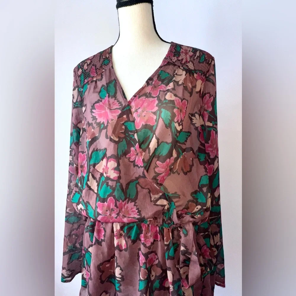 Free People Flume Printed Asymmetrical Floral Sheer Wrap‎  Tunic Medium